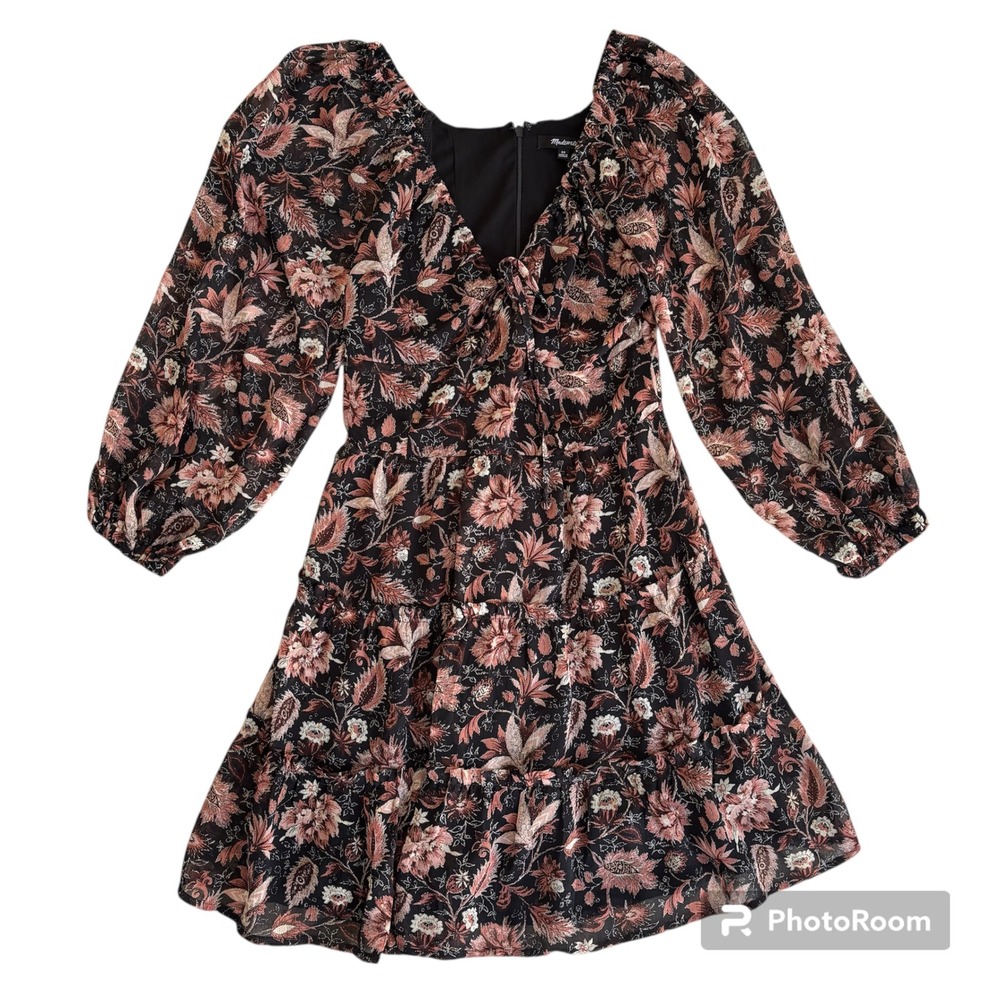 Madewell Amalia Tiered Mini Dress Pampas Blooms Floral Long Sleeve Size XS 00